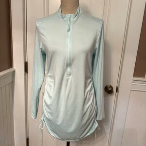 CARVE DESIGNS TOP TUNIC PALE GREEN STRETCH LONG SLEEVE CINCH TIE SIDES Sz M UPF